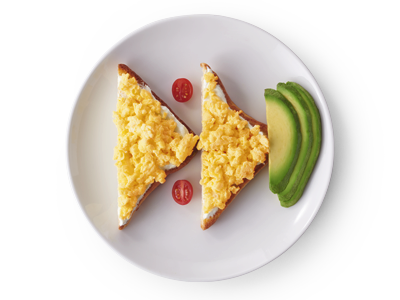 Scrambled Eggs, Cream Cheese & Avo* on Toast Combo